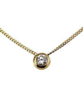 18K Yellow Gold Bezel-Set Cubic Zirconia Solitaire Pendant Necklace #25055